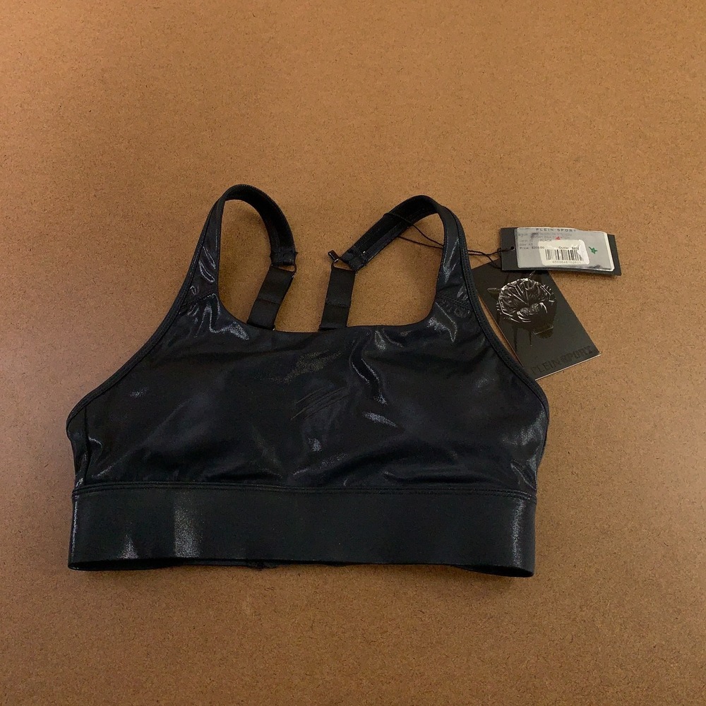 Plein Sport Womens Size XS Black High Shine Sport Bra Scratch NWT